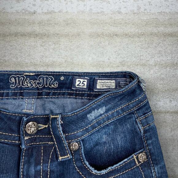 Vintage Y2K Miss Me Jeans 25x30 Signature Rise Skinny Dark Wash Denim - Picture 4 of 7